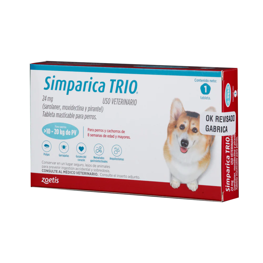 Desparasitante Interno y Externo para Perro  Simparica Trio 10 Kg - 20 Kg x 1 Tableta - Image 3