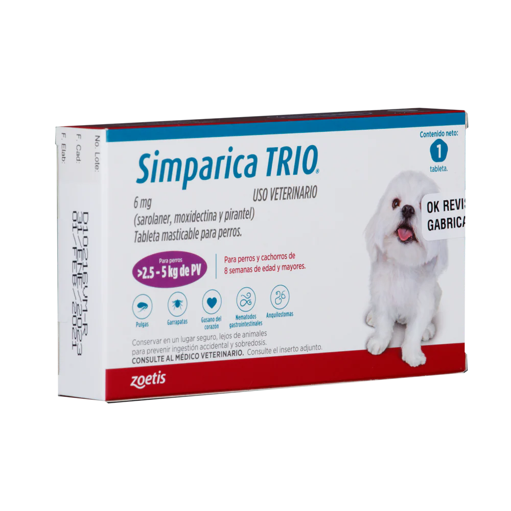 Desparasitante Interno y Externo para Perro Simparica Trio 2.5 Kg - 5 Kg x 1 Tableta - Image 3