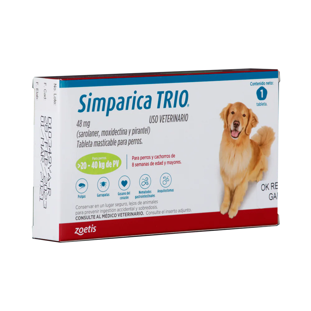 Desparasitante Interno y Externo para Perro Simparica Trio 20 Kg - 40 Kg x 1 Tableta - Image 3