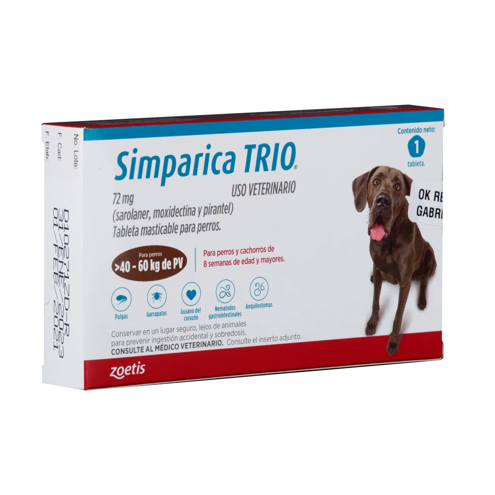 Desparasitante Interno y Externo para Perro Simparica Trio 40 Kg - 60 Kg x 1 Tableta - Image 3