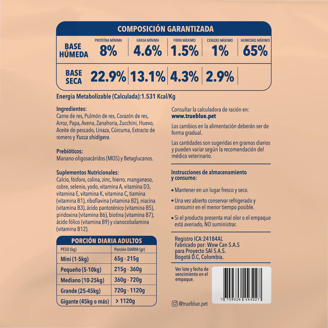 True Blue Comida Natural para Perro Beef-Carrot 500 gr caja x 10 u - Image 3